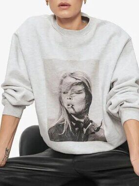 Anine Bing Ramona heather Gray Graphic Crewneck Sweatshirt pullover brigitte bar